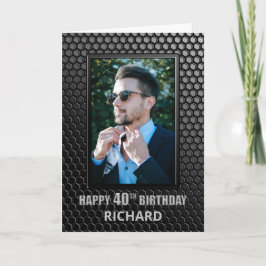 Tarjeta Foto personalizado Black 40th Birthday