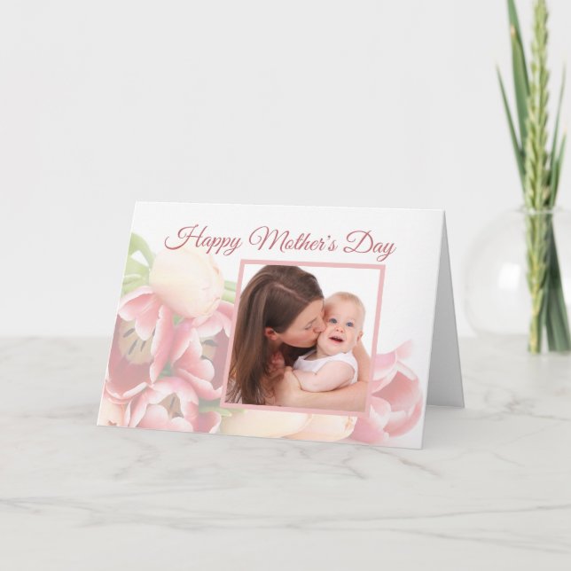 Tarjeta Foto personalizado Día de la Madre con Flora Rosa  (Anverso)