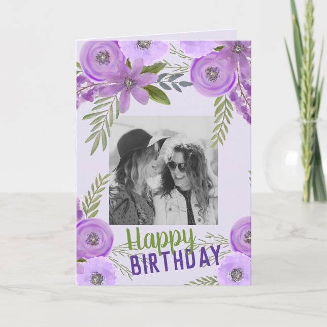 Tarjeta Foto personalizado "Feliz cumpleaños" Violet Laven (Anverso)