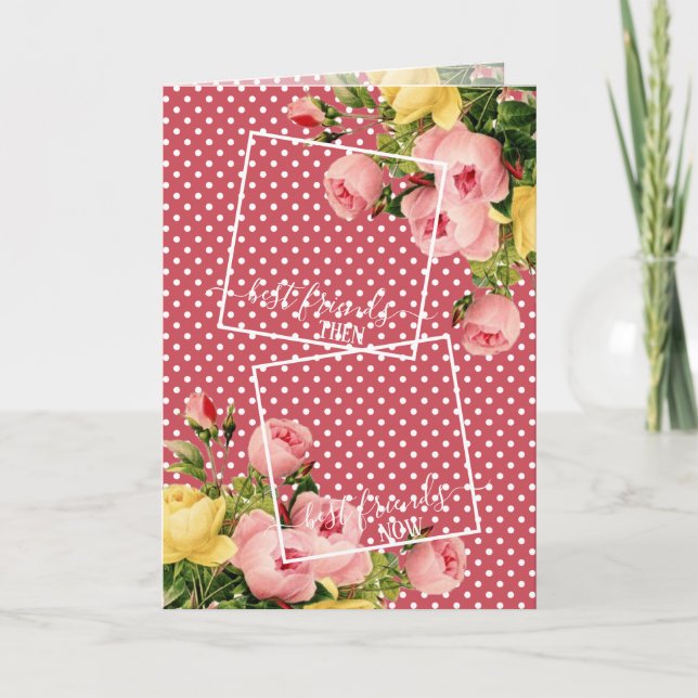 Tarjeta Foto personalizado Mejor Amigos Cita Floral Rosa P (Anverso)