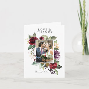 Tarjeta Foto romántica borgoña y floral de ciruelas gracia