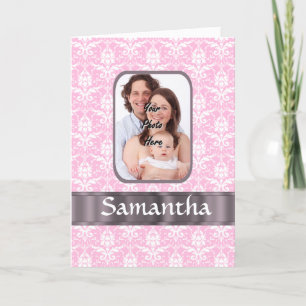 Tarjeta Foto rosada del personalizado del damasco
