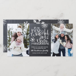 Tarjeta Foto Rustic Chalkboard Snowflake Feliz Navidad
