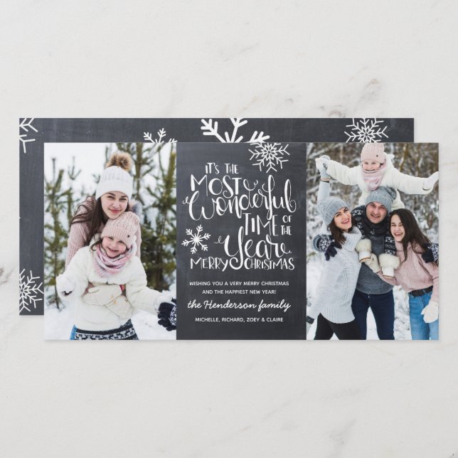 Tarjeta Foto Rustic Chalkboard Snowflake Feliz Navidad (Anverso / Reverso)