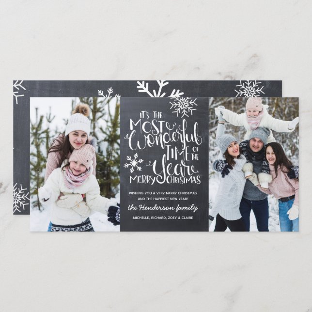 Tarjeta Foto Rustic Chalkboard Snowflake Feliz Navidad (Anverso / Reverso)