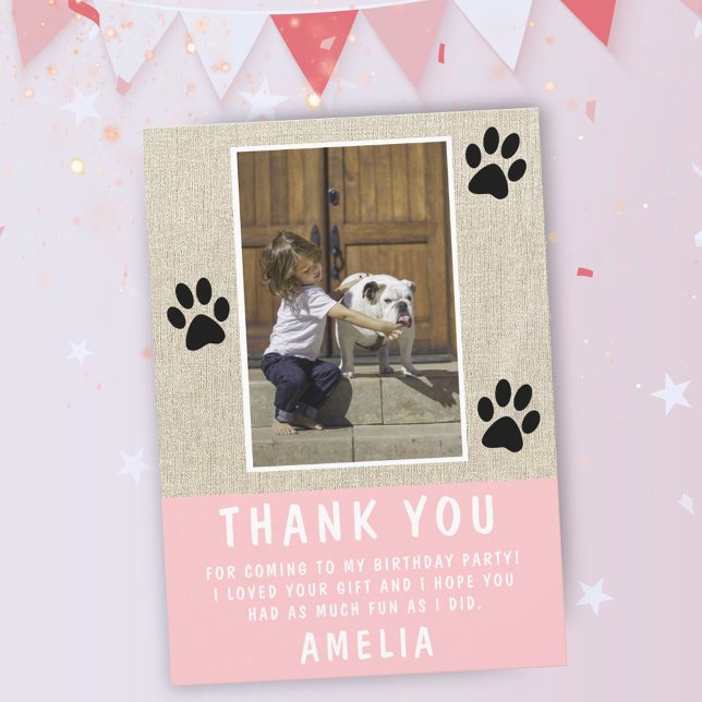 Tarjeta Foto Rustic Paw Print Pink Birday (Subido por el creador)