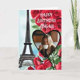 Tarjeta Foto Torre Eiffel Roses Rojas Cumpleaños Personali
