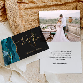 Tarjeta Foto Verde azulada Agate Gold Dark Boda Gracias