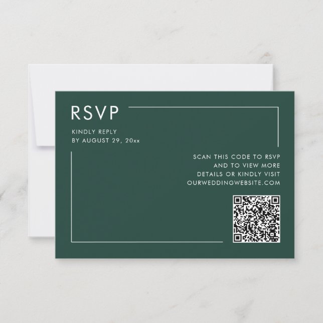 Tarjeta Foto verde esmeralda Código QR Boda RSVP Gabinete (Anverso)