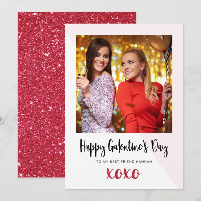 Tarjeta Foto XOXO del Día de Galentine (Anverso / Reverso)