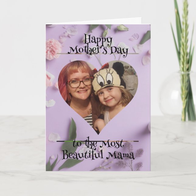 Tarjeta Foto y mensaje personalizado del corazón para mamá (Anverso)