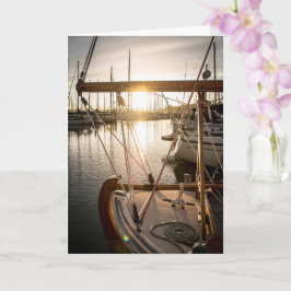 Tarjeta Fotografía de barco de vela náutico y puesta de so