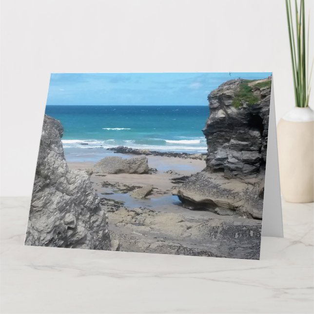 Tarjeta Fotografía de Cornwall de Porth Beach Newquay (Anverso)