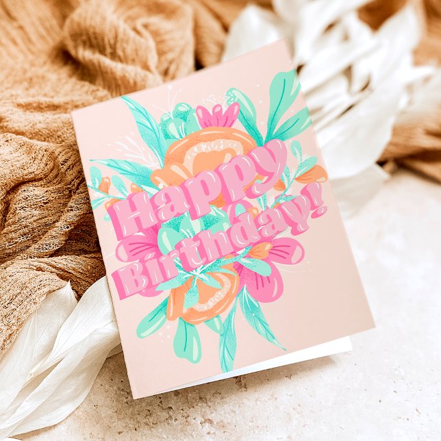 Tarjeta Fotografía de cumpleaños floral de Girly pastel (Subido por el creador)