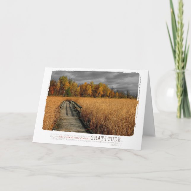 Tarjeta fotografía de gratitud en blanco del día de otoño (Anverso)