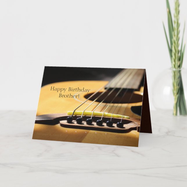 Tarjeta Fotografía de guitarra acústica, hermano de cumple (Anverso)