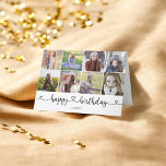 Tarjeta Fotografía de Heart Calligraphy Happy Birthday<br><div class="desc">La moderna tarjeta de felicitación de cumpleaños Happy incluye 10 fotos. 8 en la parte delantera,  1 en el interior y 1 en la parte posterior de la tarjeta.</div>