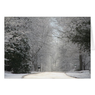 Tarjeta, fotografía de la escena de Snowy con carr