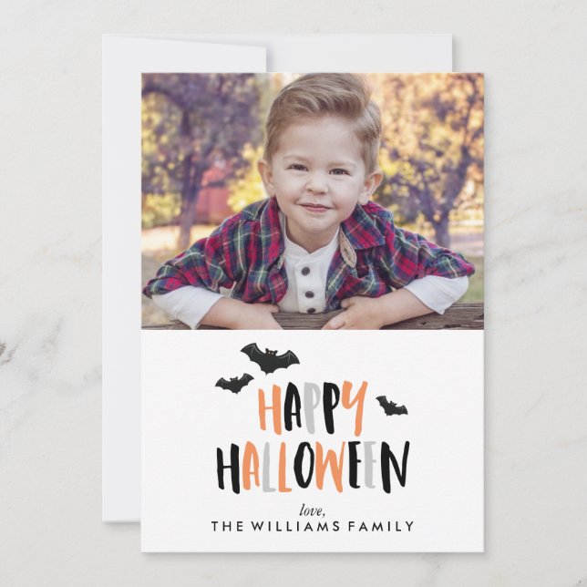 Tarjeta Fotografía de la familia Happy Halloween (Anverso)