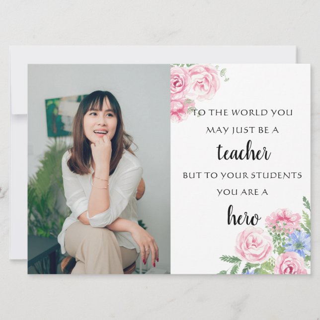 Tarjeta fotografía de profesor de flores apreciada por los (Anverso)
