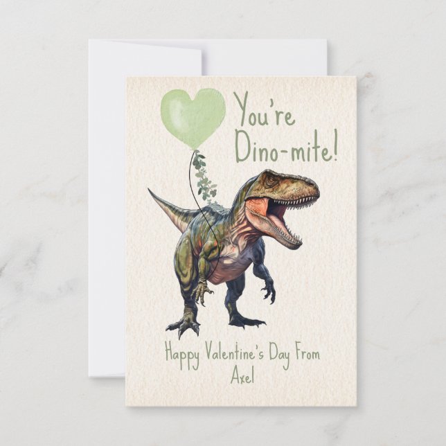 Tarjeta Fotografía de San Valentín de la clase verde Dino- (Anverso)