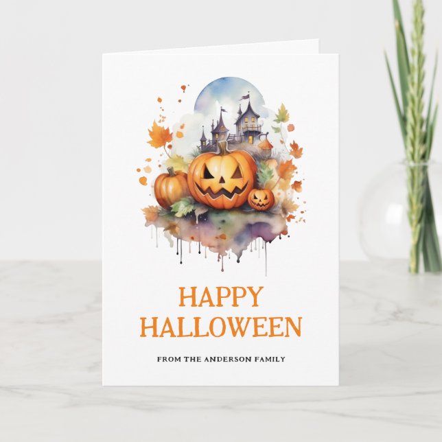 Tarjeta Fotografía de Scary Pumpkins Happy Halloween (Anverso)