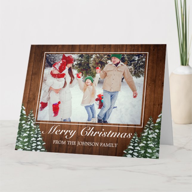 Tarjeta Fotografía del bosque de Madera Snowy Festín de Fe (Anverso)