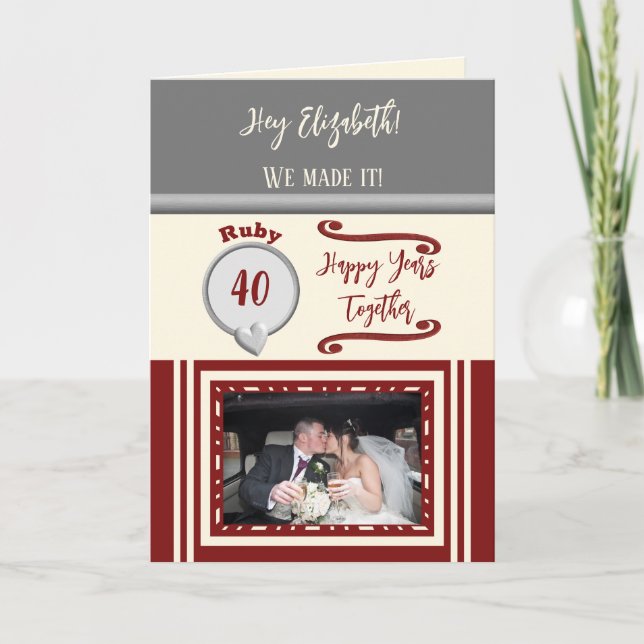 Tarjeta Fotografía gris del 40 aniversario de la esposa ru (Anverso)