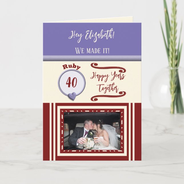 Tarjeta Fotografía púrpura de 40 años de la esposa ruby (Anverso)