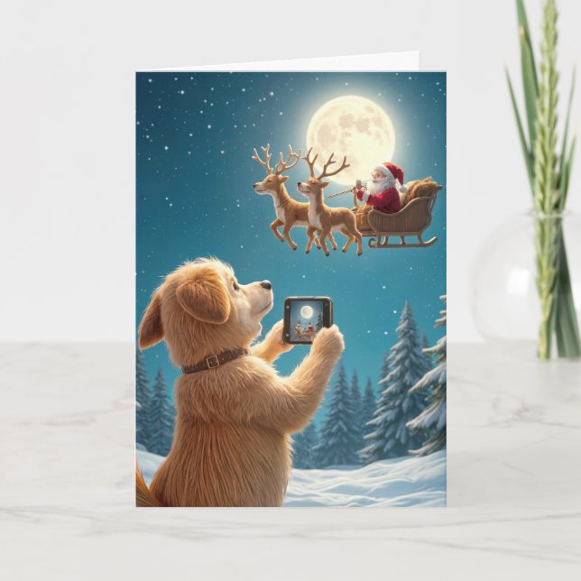 Tarjeta Fotografiando al perro de Navidad con Santa Claus  (Anverso)