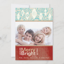 Tarjeta fotográfica Aqua Red Retro Merry y Bright 