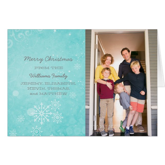 Tarjeta fotográfica Aqua Snowflake Swirls (Anverso (Horizontal))