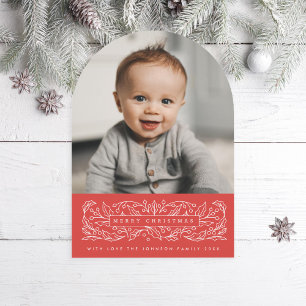 Tarjeta fotográfica Arch Holly Classic Red Holiday
