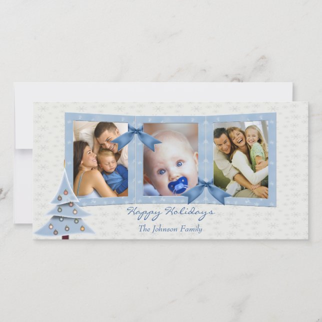 Tarjeta fotográfica azul de Navidad (Anverso)
