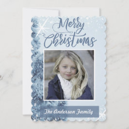 Tarjeta fotográfica azul de Navidad