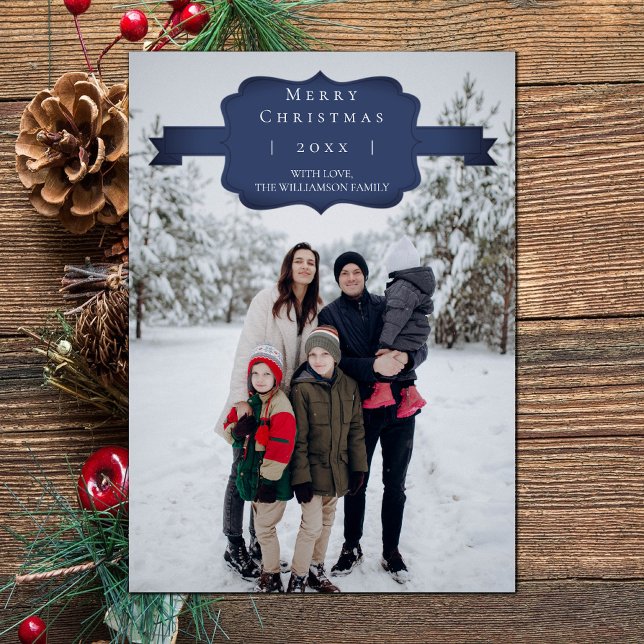 Tarjeta fotográfica azul moderna y simple de Navid (Blue Modern and Simple Christmas Photo Card)