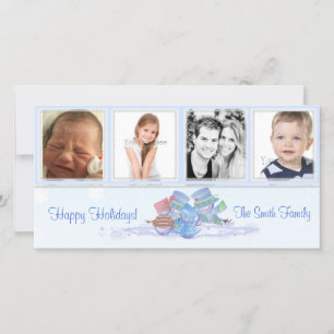 Tarjeta fotográfica azul Snowmen