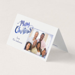 Tarjeta fotográfica azul y blanca pequeña plegada 