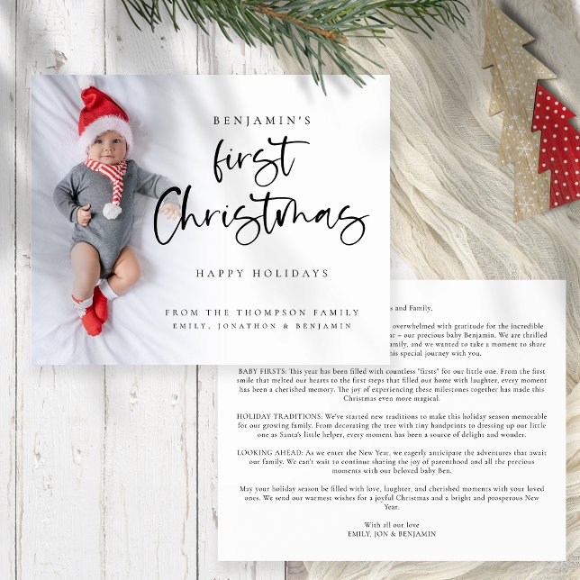 Tarjeta fotográfica Bebé Presupuestario Primer Bol (Front and back view. Budget price value 4.5 x 5.6" with your newsletter on the back)