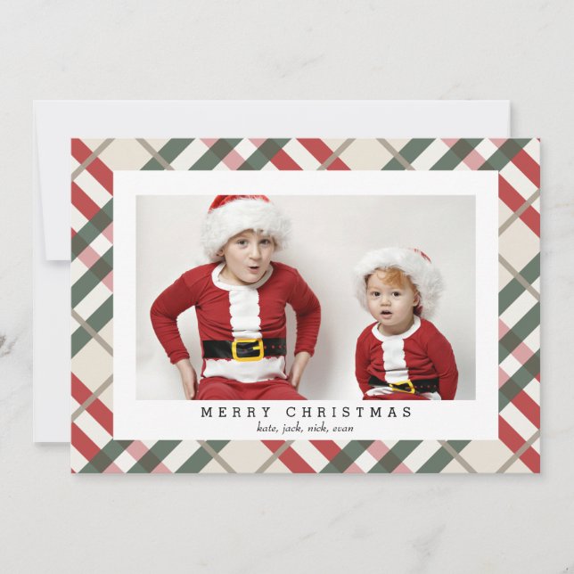 Tarjeta fotográfica Beige Tartan Plaid para Navida (Anverso)