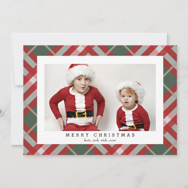 Tarjeta fotográfica Beige Tartan Plaid para Navida (Anverso)