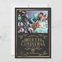 Tarjeta fotográfica Black And Gold Merry Christmas