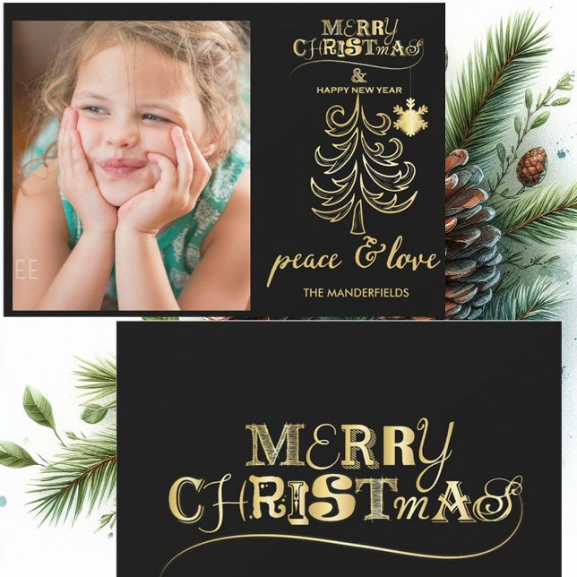 Tarjeta fotográfica Black and Gold Merry Christmas (Subido por el creador)
