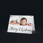 Tarjeta fotográfica Black Merry Christmas Script<br><div class="desc">Tarjeta de vacaciones de personalizable con escritura caprichosa negra. Artículos similares están disponibles en mi tienda.</div>