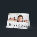 Tarjeta fotográfica Black Merry Christmas Script<br><div class="desc">Tarjeta de vacaciones de personalizable con escritura caprichosa negra. Artículos similares están disponibles en mi tienda.</div>