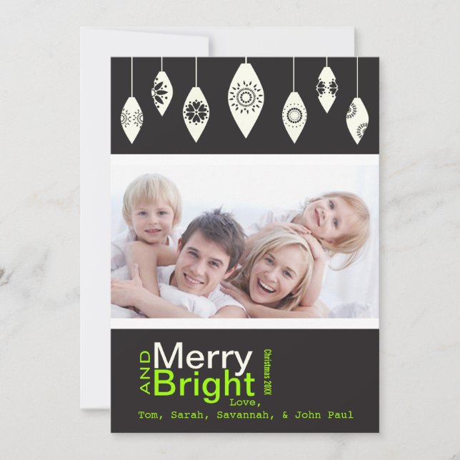 Tarjeta fotográfica Black Retro Merry and Bright F (Anverso)