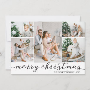Tarjeta fotográfica Black White Merry de navidad c