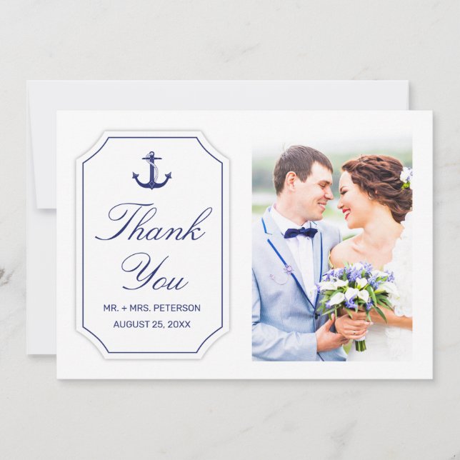Tarjeta fotográfica blanca de ancla náutica boda (Anverso)