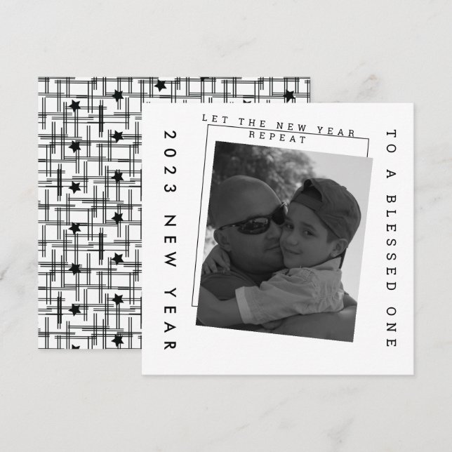 Tarjeta fotográfica blanca de Año Nuevo 2023 (Anverso / Reverso)
