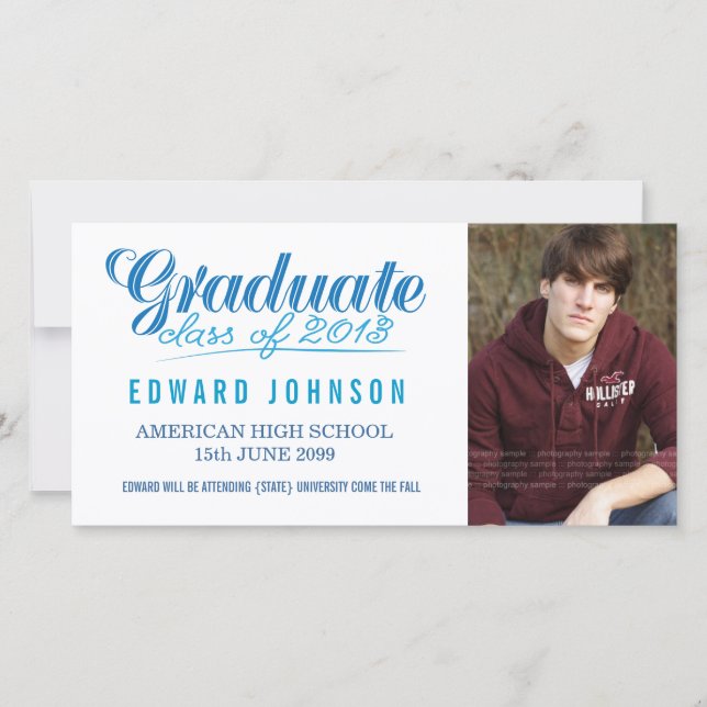 Tarjeta fotográfica Blue 2013 Graduation Invitació (Anverso)
